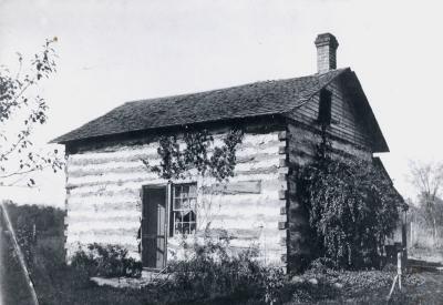 Log House Built by Simon Person Vrooman Rd Summit Twsp built circa 1840 photo taken in early 1900's by Mary Goldsmith Holcomb
