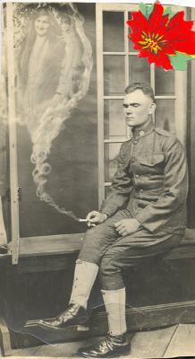 Portrait of a soldier, girl in smoke