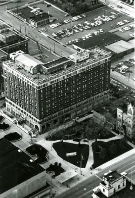 Aerial of Consumers Power Building and Blackman Park