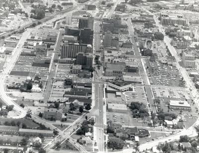 Aerial photograph of downtown Jackson looking east