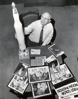 Forrest Cook with model rocket