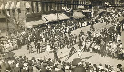"Under the Oaks" Celebration Parade; Pres. Taft on Podium (Photo June 4, 1910)