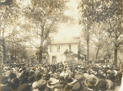 A crowd gathers for a speech