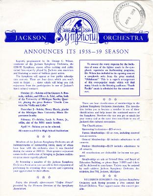Jackson Symphony Orchestra 1958-1959 Announcement Flyer