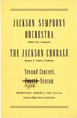 Jackson Symphony Orchestra and The Jackson Chorale Second Concert Fifth Season Program 1955