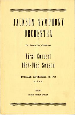 Jackson Symphony Orchestra First Concert Series Program 1954-1955 Season