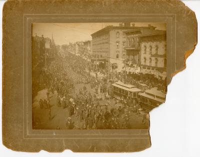 Downtown Jackson parade of soldiers returning from the Spanish-American War